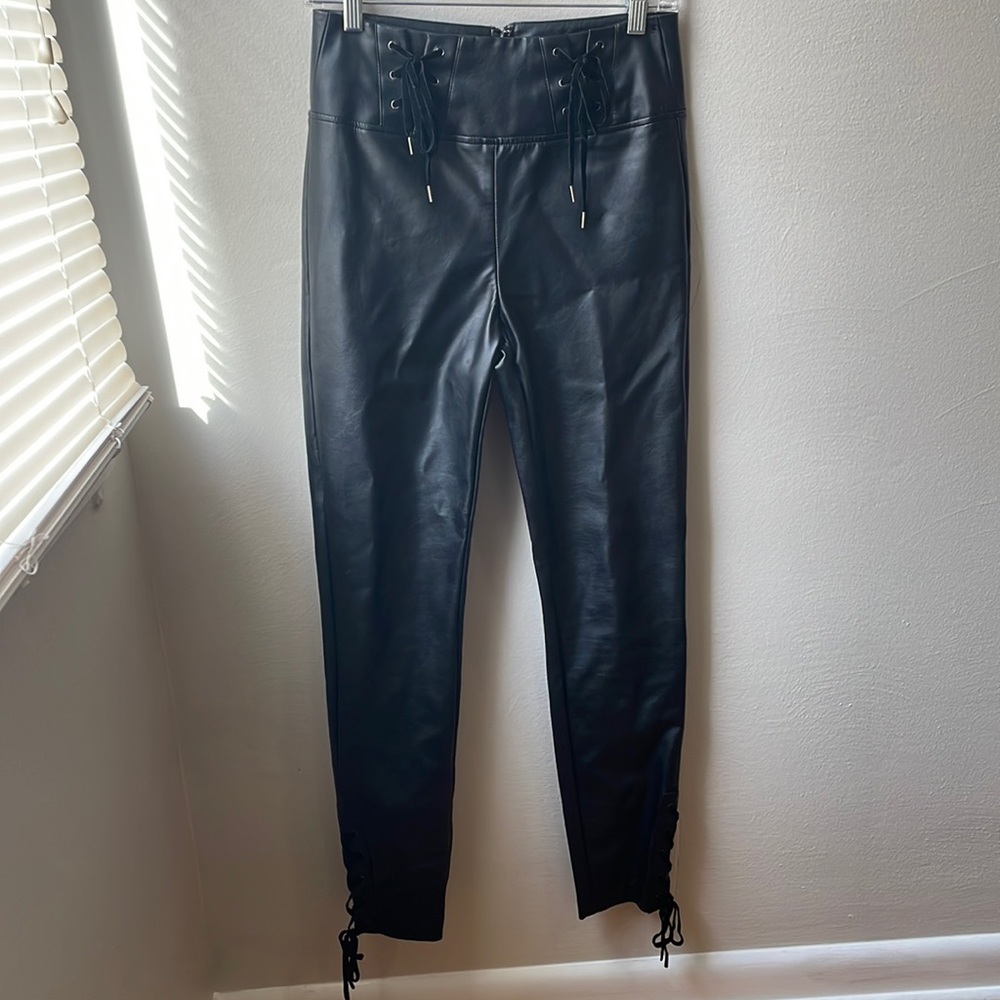 Guess LA Faux Leather leggings with lace up details